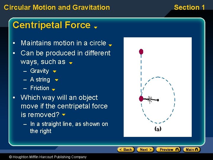 Circular Motion and Gravitation Centripetal Force • Maintains motion in a circle • Can