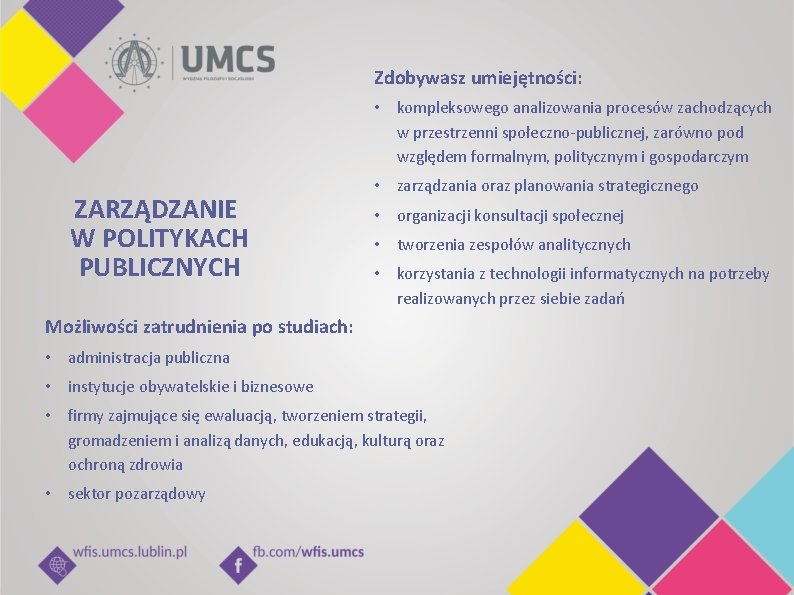 Zdobywasz umiejętności: • kompleksowego analizowania procesów zachodzących w przestrzenni społeczno-publicznej, zarówno pod względem formalnym,