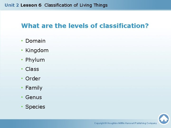 Unit 2 Lesson 6 Classification of Living Things What are the levels of classification?