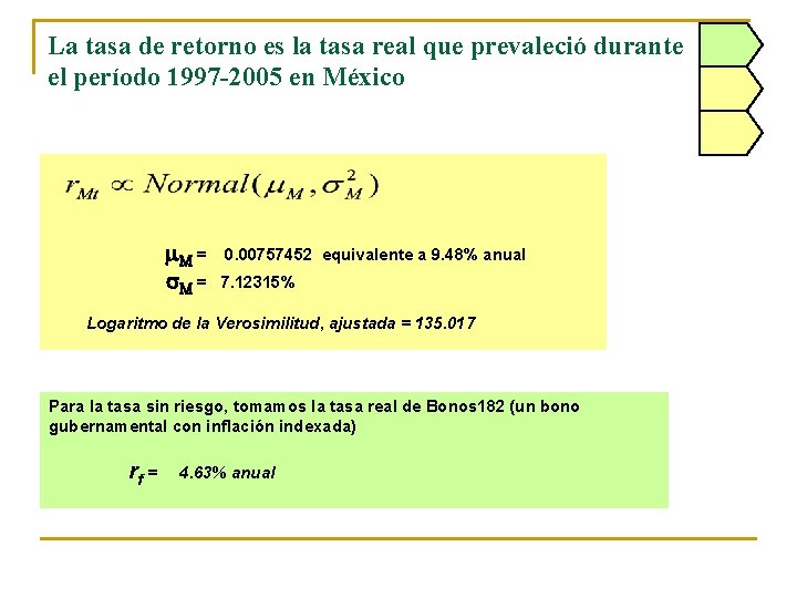 La tasa de retorno es la tasa real que prevaleció durante el período 1997