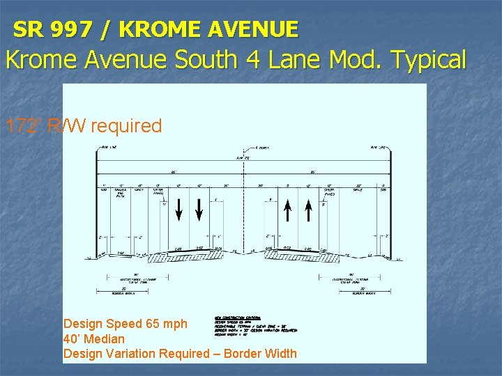 SR 997 / KROME AVENUE Krome Avenue South 4 Lane Mod. Typical 172’ R/W