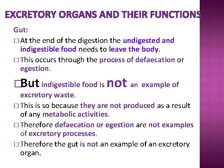 EXCRETORY ORGANS AND THEIR FUNCTIONS Gut: � At the end of the digestion the
