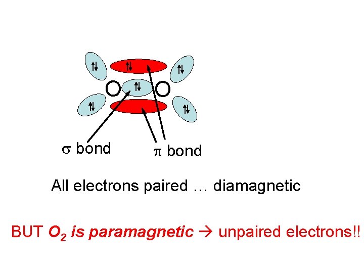 O s bond O p bond All electrons paired … diamagnetic BUT O 2