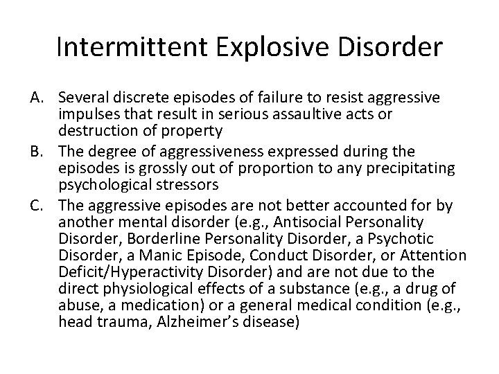 Disorders Not Covered In Class Impulse Control Disorders