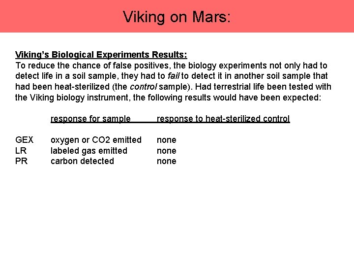 Viking on Mars: Viking’s Biological Experiments Results: To reduce the chance of false positives,