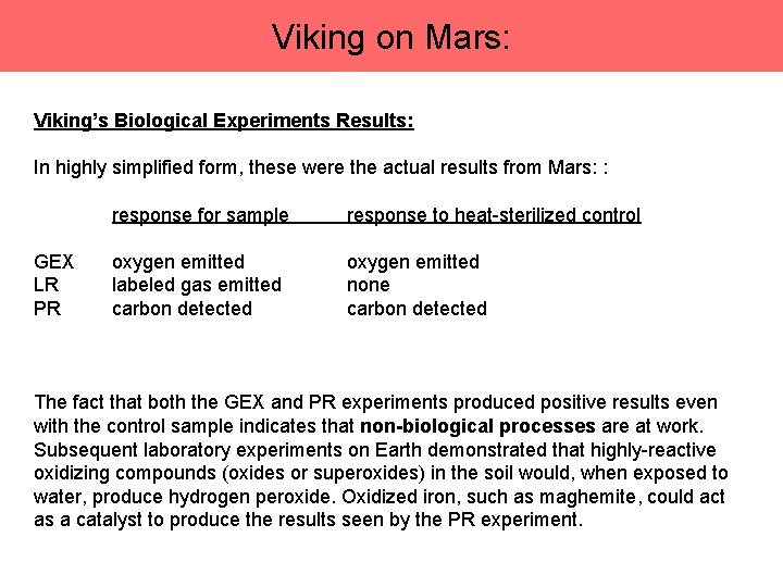 Viking on Mars: Viking’s Biological Experiments Results: In highly simplified form, these were the