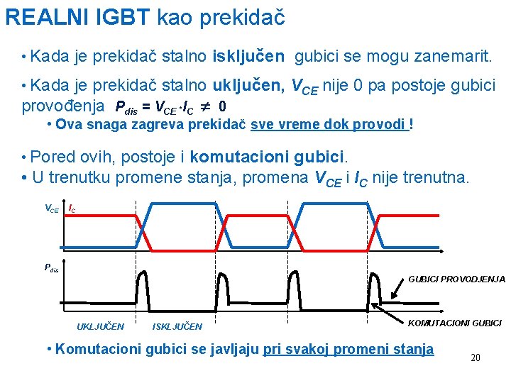 REALNI IGBT kao prekidač • Kada je prekidač stalno isključen gubici se mogu zanemarit.