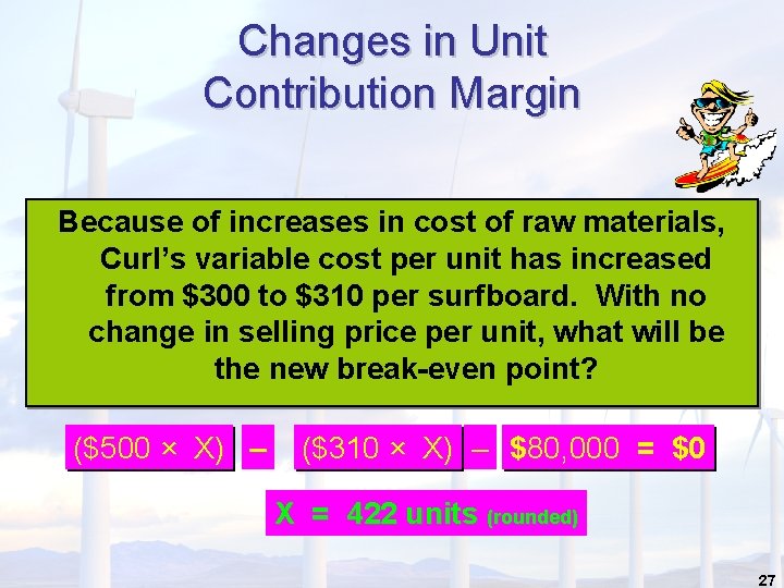 Changes in Unit Contribution Margin Because of increases in cost of raw materials, Curl’s Changes in Unit Contribution Margin Because of increases in cost of raw materials, Curl’s