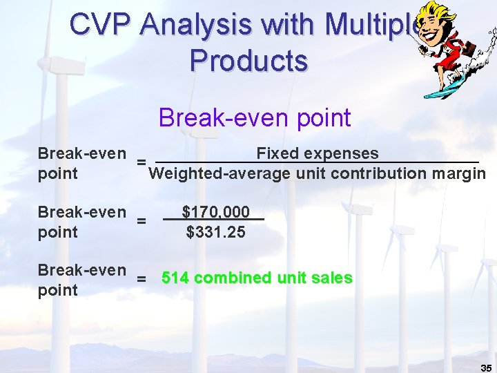 CVP Analysis with Multiple Products Break-even point Break-even Fixed expenses = point Weighted-average unit CVP Analysis with Multiple Products Break-even point Break-even Fixed expenses = point Weighted-average unit