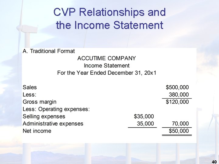 CVP Relationships and the Income Statement 40 CVP Relationships and the Income Statement 40