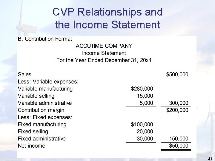 CVP Relationships and the Income Statement 41 CVP Relationships and the Income Statement 41