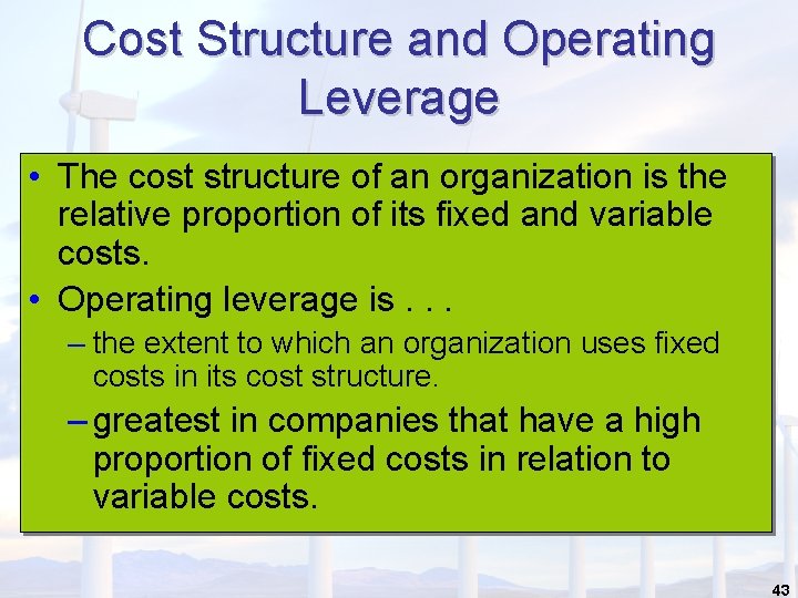Cost Structure and Operating Leverage • The cost structure of an organization is the Cost Structure and Operating Leverage • The cost structure of an organization is the