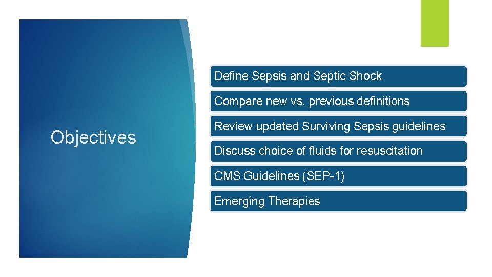 Define Sepsis and Septic Shock Compare new vs. previous definitions Objectives Review updated Surviving Define Sepsis and Septic Shock Compare new vs. previous definitions Objectives Review updated Surviving