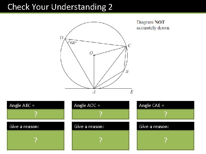 Check Your Understanding 2 Angle ABC = 112 ? Give a reason: Supplementary angles