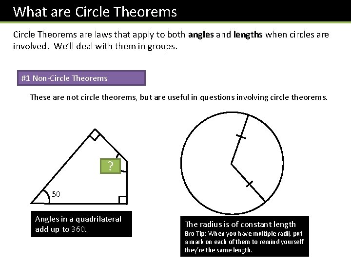 What are Circle Theorems are laws that apply to both angles and lengths when