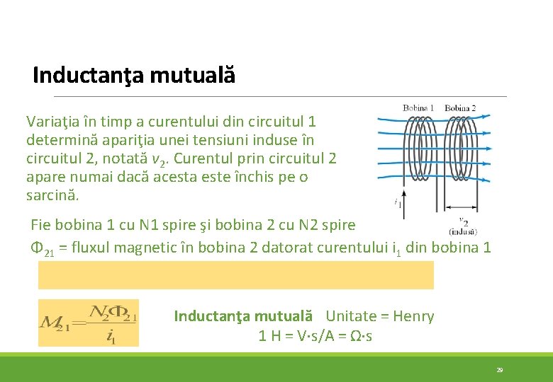 Inductanţa mutuală Variaţia în timp a curentului din circuitul 1 determină apariţia unei tensiuni Inductanţa mutuală Variaţia în timp a curentului din circuitul 1 determină apariţia unei tensiuni