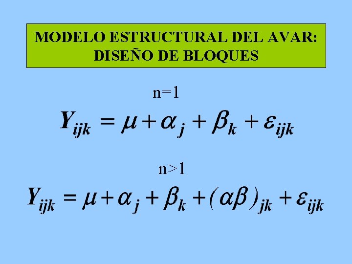 MODELO ESTRUCTURAL DEL AVAR: DISEÑO DE BLOQUES n=1 n>1 