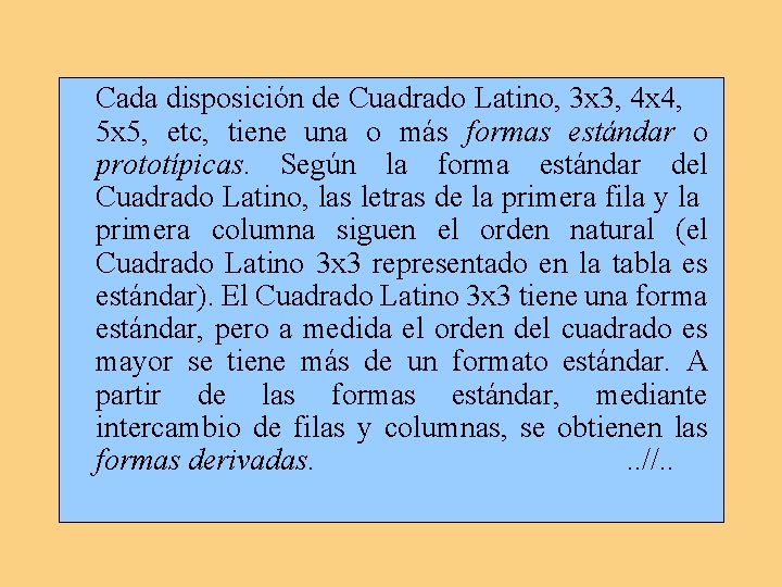 Cada disposición de Cuadrado Latino, 3 x 3, 4 x 4, 5 x 5,