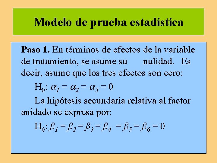 Modelo de prueba estadística Paso 1. En términos de efectos de la variable de