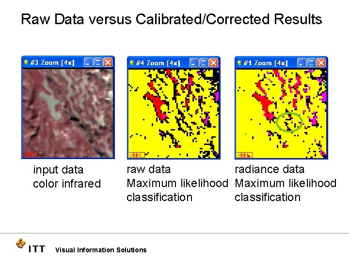 Raw Data versus Calibrated/Corrected Results input data color infrared raw data radiance data Maximum