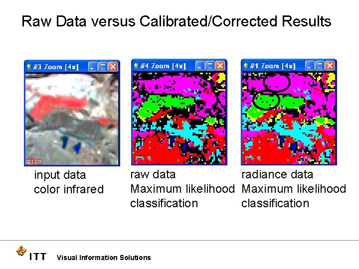 Raw Data versus Calibrated/Corrected Results input data color infrared raw data radiance data Maximum