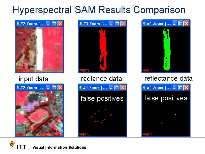 Hyperspectral SAM Results Comparison input data color infrared radiance data SAM result reflectance data