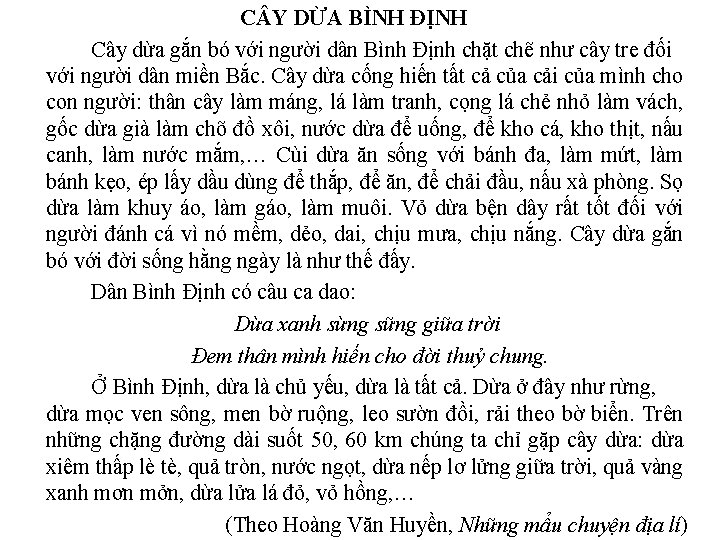 C Y DỪA BÌNH ĐỊNH Cây dừa gắn bó với người dân Bình Định