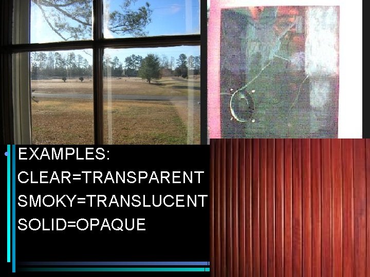  • EXAMPLES: CLEAR=TRANSPARENT SMOKY=TRANSLUCENT SOLID=OPAQUE 