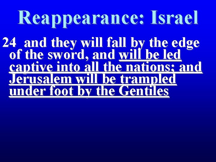 Reappearance: Israel 24 and they will fall by the edge of the sword, and