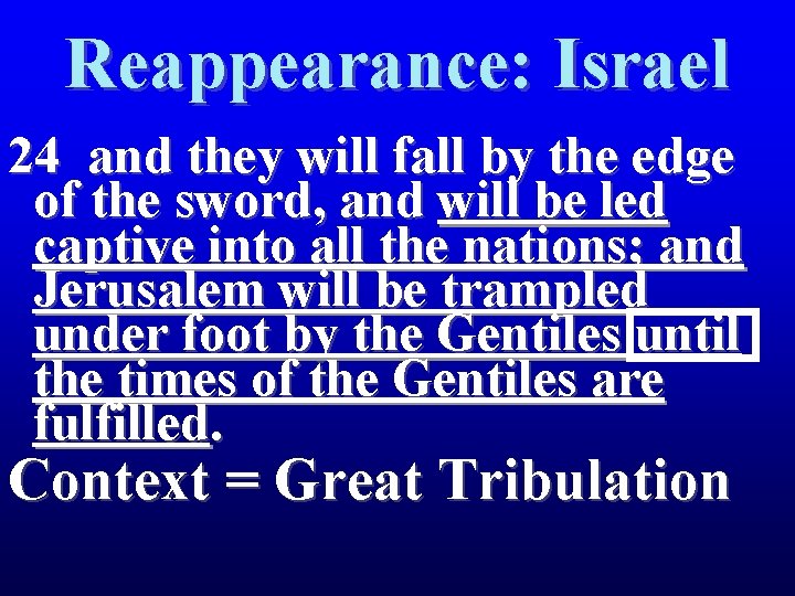 Reappearance: Israel 24 and they will fall by the edge of the sword, and