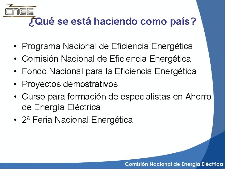 ¿Qué se está haciendo como país? • • • Programa Nacional de Eficiencia Energética