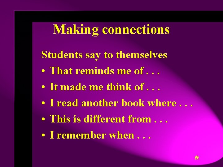 Making connections Students say to themselves • That reminds me of. . . •