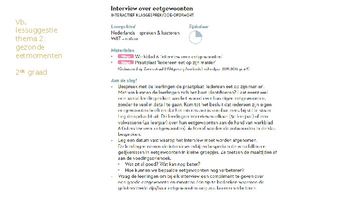 Vb. lessuggestie thema 2: gezonde eetmomenten 2 de graad 