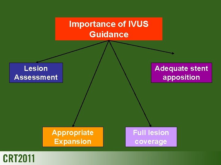 Importance of IVUS Guidance Lesion Assessment Appropriate Expansion Adequate stent apposition Full lesion coverage