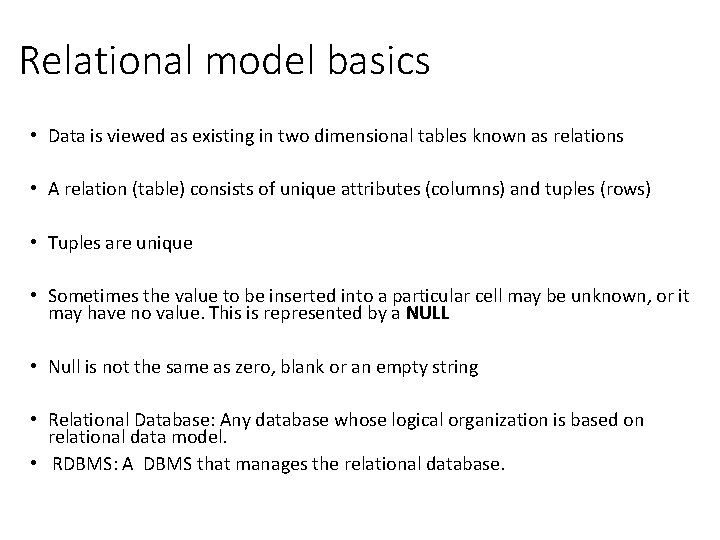 DBMS Module 1 ER Modeling Relational model basics