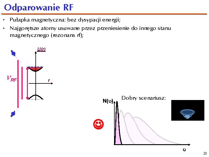 Odparowanie RF • Pułapka magnetyczna: bez dysypacji energii; • Najgorętsze atomy usuwane przez przeniesienie