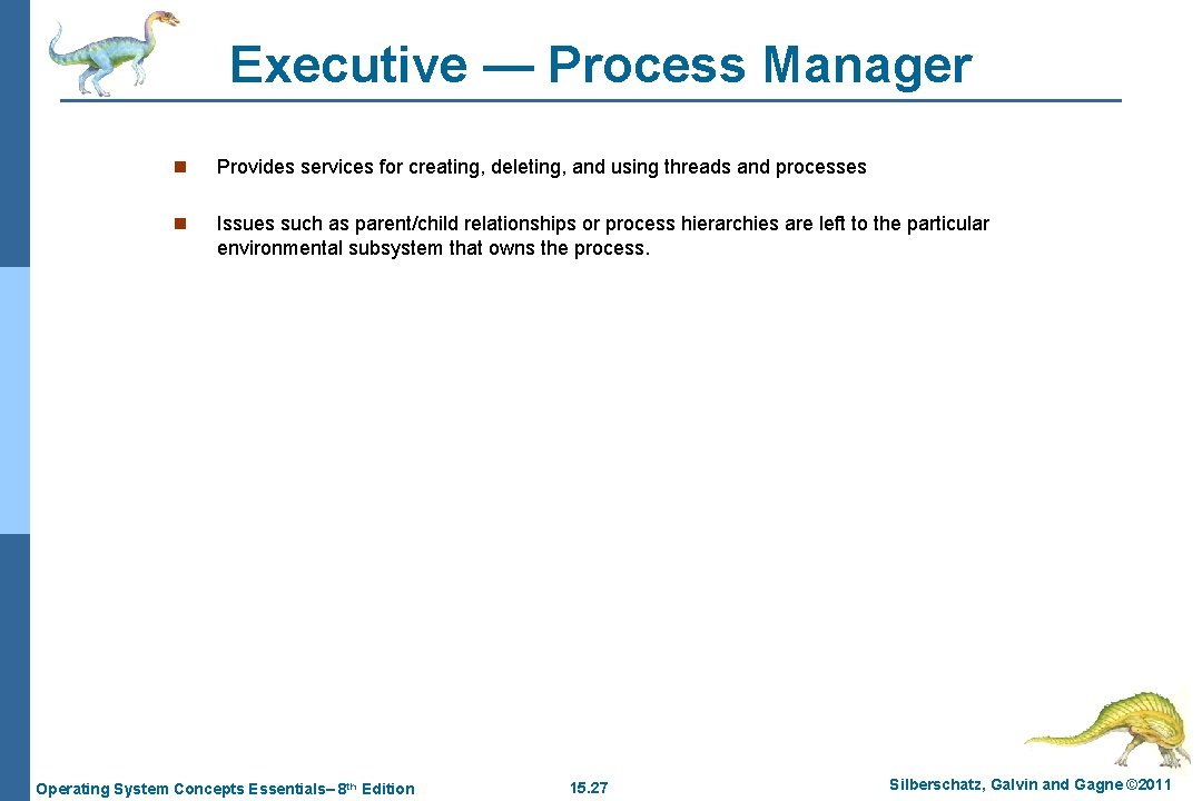 Executive — Process Manager n Provides services for creating, deleting, and using threads and