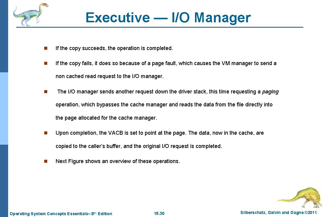 Executive — I/O Manager n If the copy succeeds, the operation is completed. n