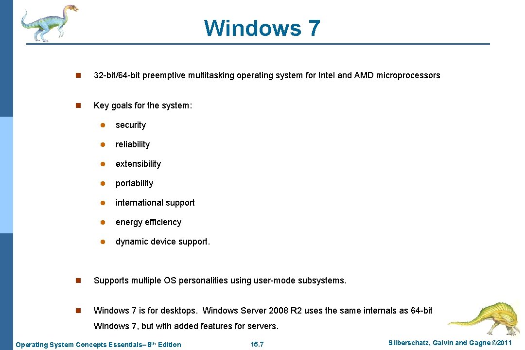 Windows 7 n 32 -bit/64 -bit preemptive multitasking operating system for Intel and AMD