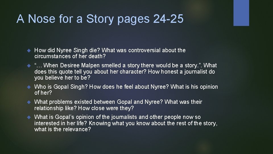 A Nose for a Story pages 24 -25 How did Nyree Singh die? What A Nose for a Story pages 24 -25 How did Nyree Singh die? What