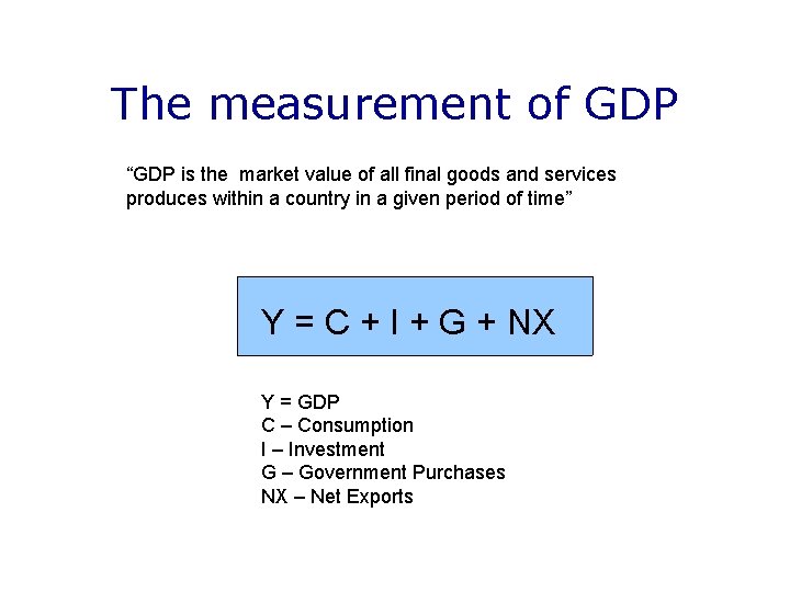 The measurement of GDP “GDP is the market value of all final goods and