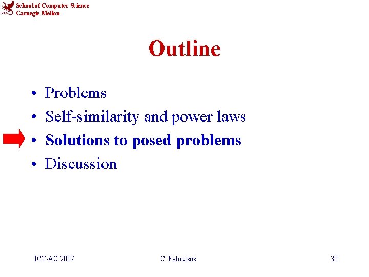 School of Computer Science Carnegie Mellon Outline • • Problems Self-similarity and power laws