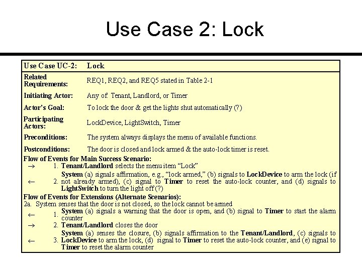 Use Case 2: Lock Use Case UC-2: Lock Related Requirements: REQ 1, REQ 2,