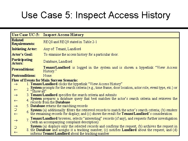 Use Case 5: Inspect Access History Use Case UC-5: Inspect Access History Related Requirements: