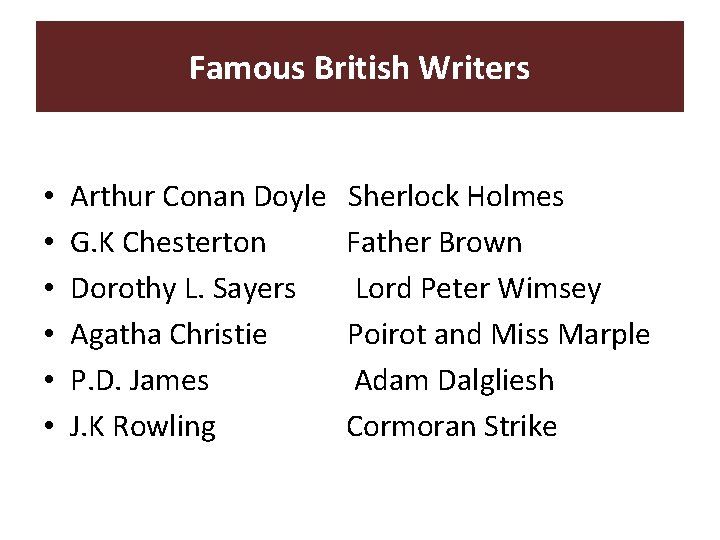 Famous British Writers • • • Arthur Conan Doyle Sherlock Holmes G. K Chesterton Famous British Writers • • • Arthur Conan Doyle Sherlock Holmes G. K Chesterton
