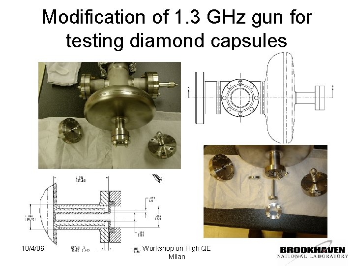 Modification of 1. 3 GHz gun for testing diamond capsules 10/4/06 Workshop on High