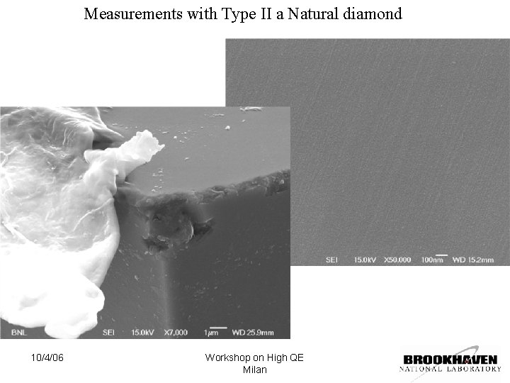 Measurements with Type II a Natural diamond 10/4/06 Workshop on High QE Milan 