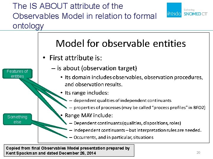 The IS ABOUT attribute of the Observables Model in relation to formal ontology Features The IS ABOUT attribute of the Observables Model in relation to formal ontology Features