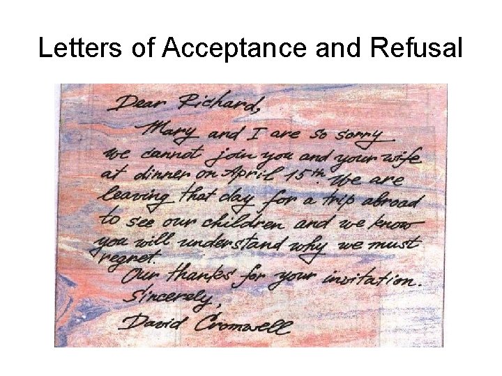 Letters of Acceptance and Refusal 