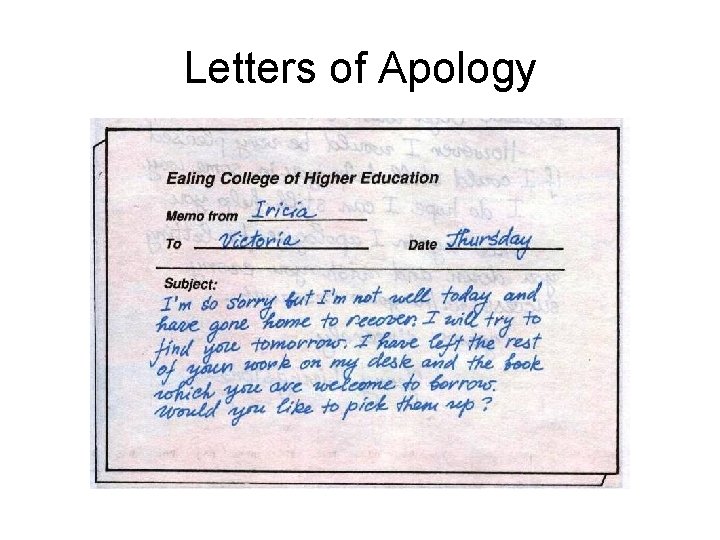 Letters of Apology 